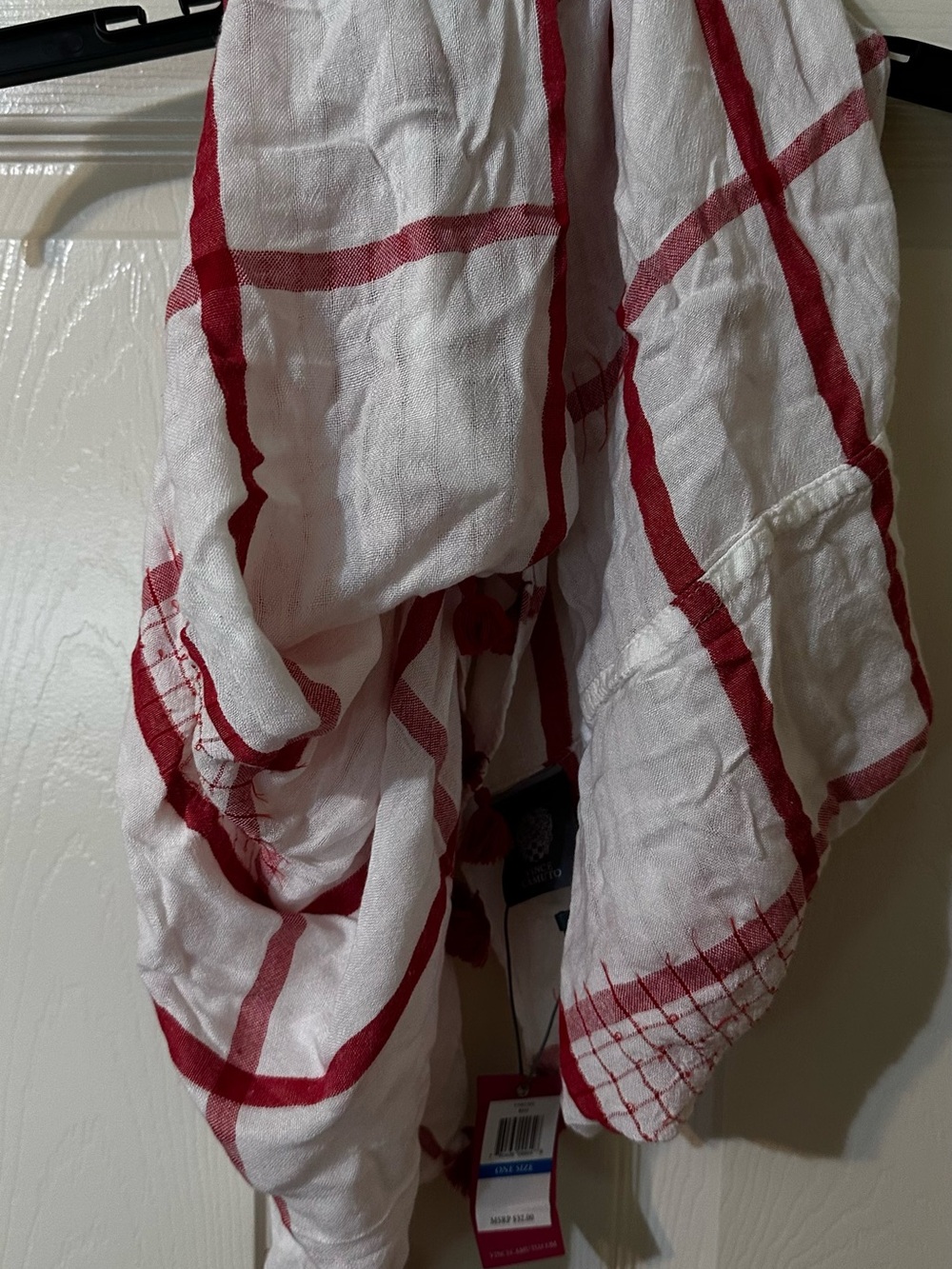 Women's Red and White Scarf with tassels